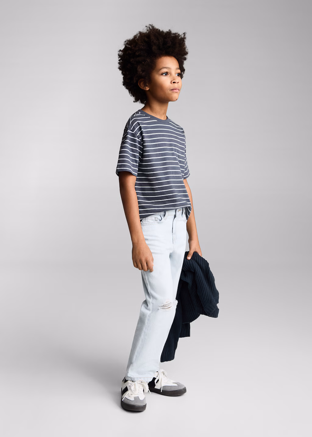 Striped cotton T-shirt - Dark Grey