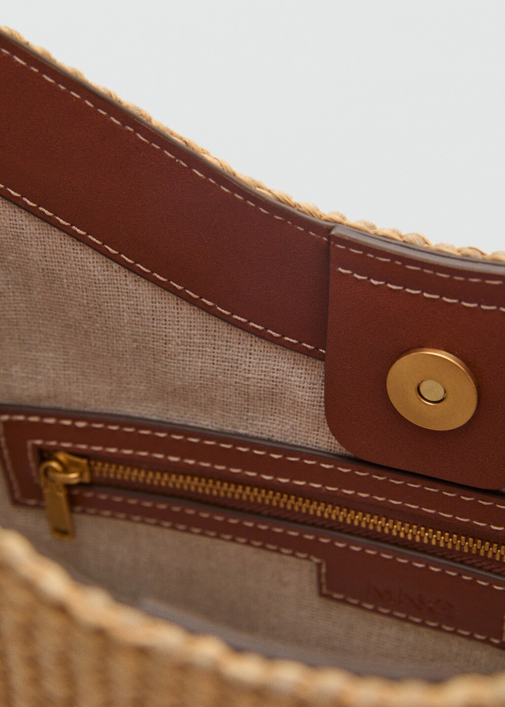 Contrast canvas shoulder bag - Leather