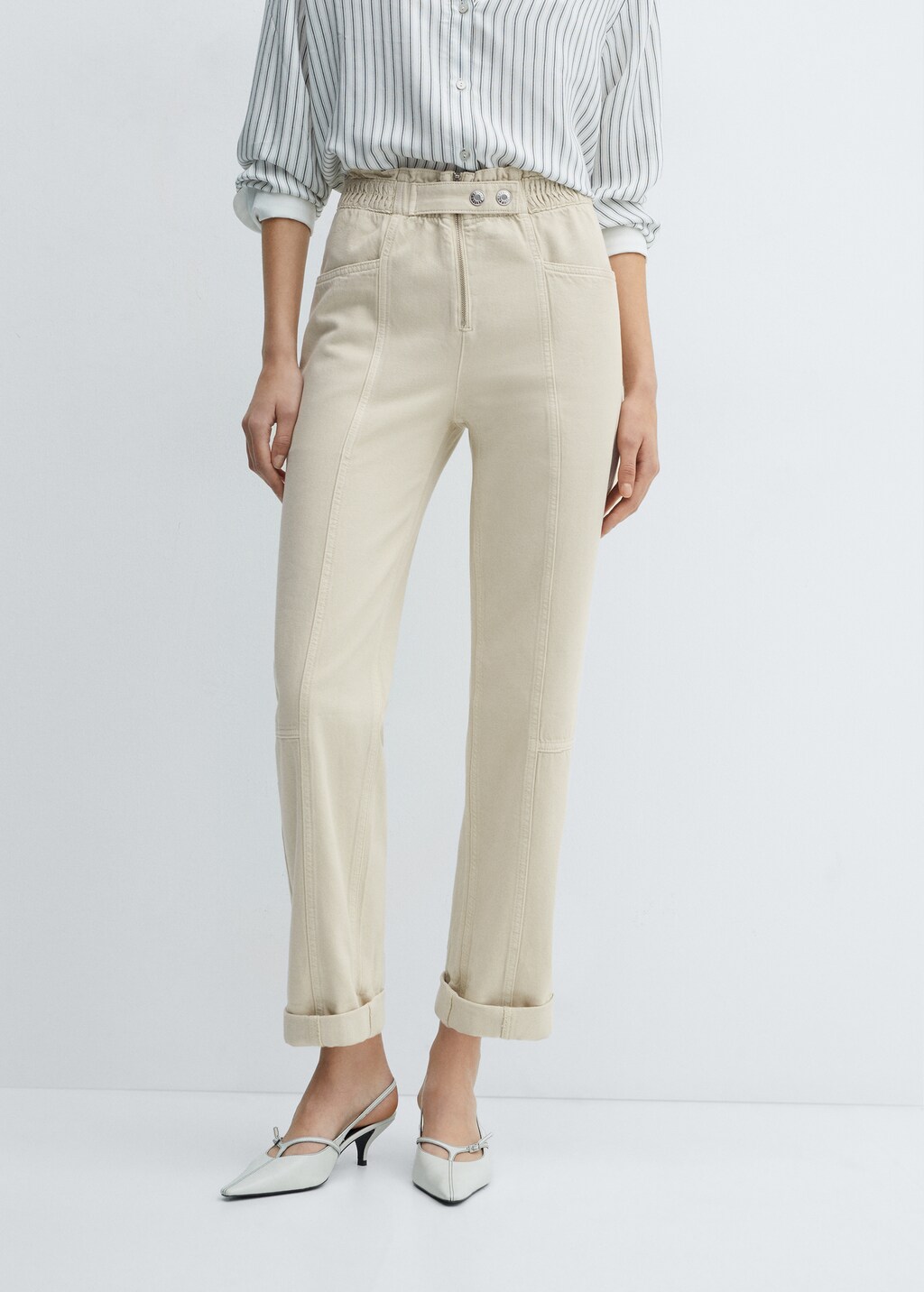 Slouchy jeans with elastic waist - Ecru