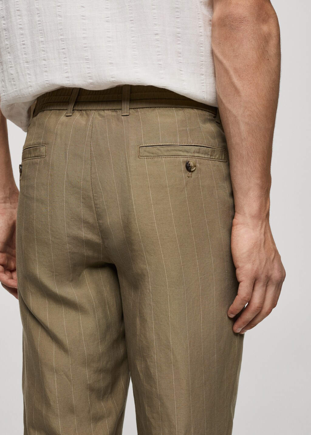 100% linen striped trousers with drawstring - Off White