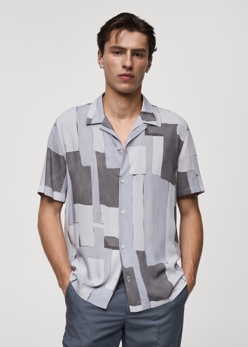 Printed fluid regular-fit shirt - Light/Pastel Grey