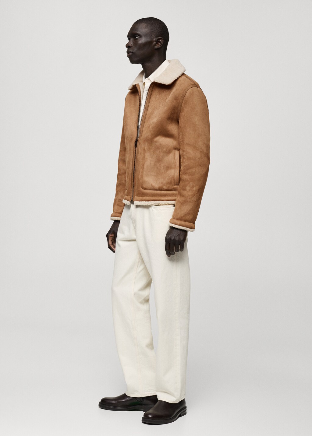 Double face jacket with sheepskin details - Medium Brown