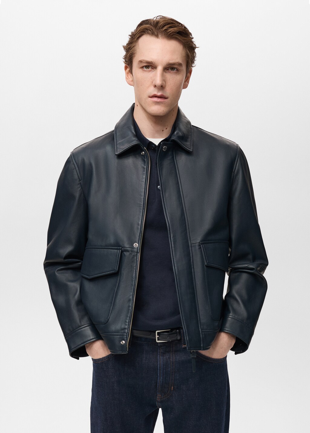 Nappa leather jacket with pockets - Night Blue