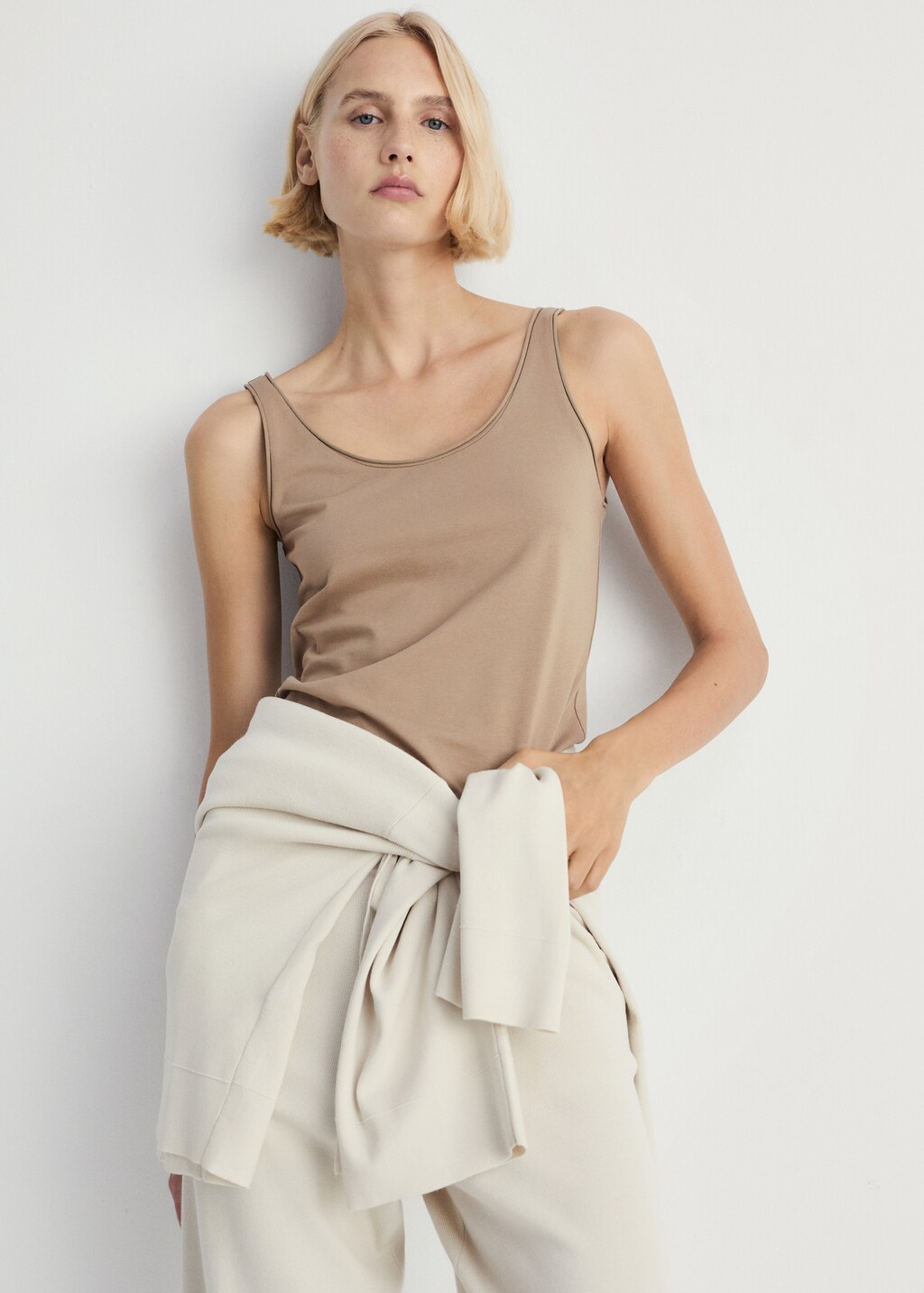 Cotton round-neck top - Aqua Green