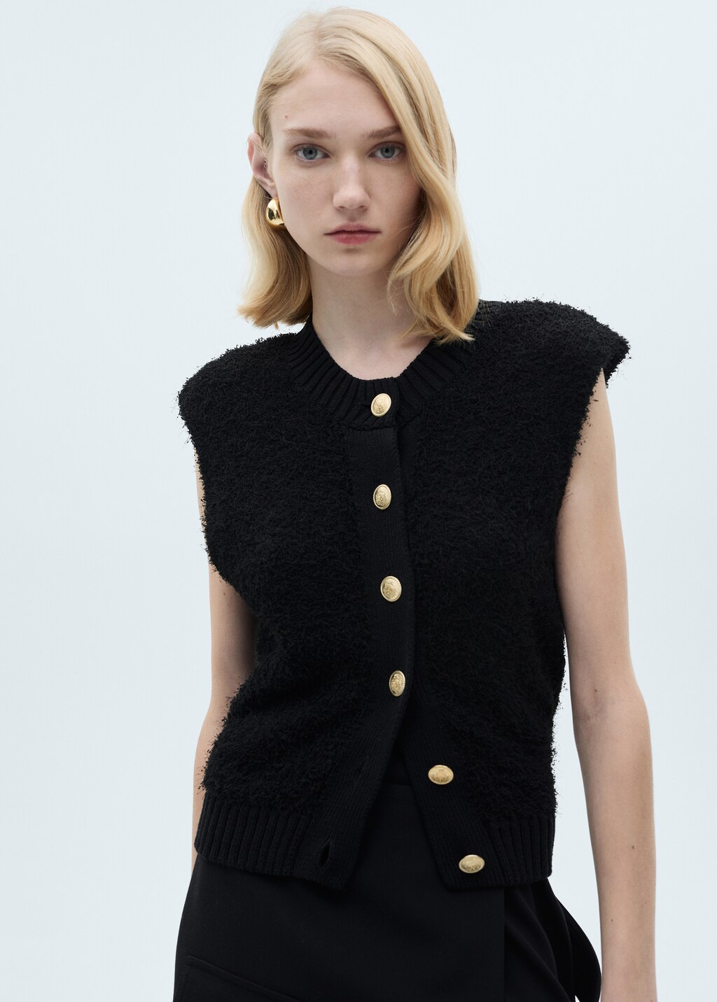 Knitted gilet with buttons - Black
