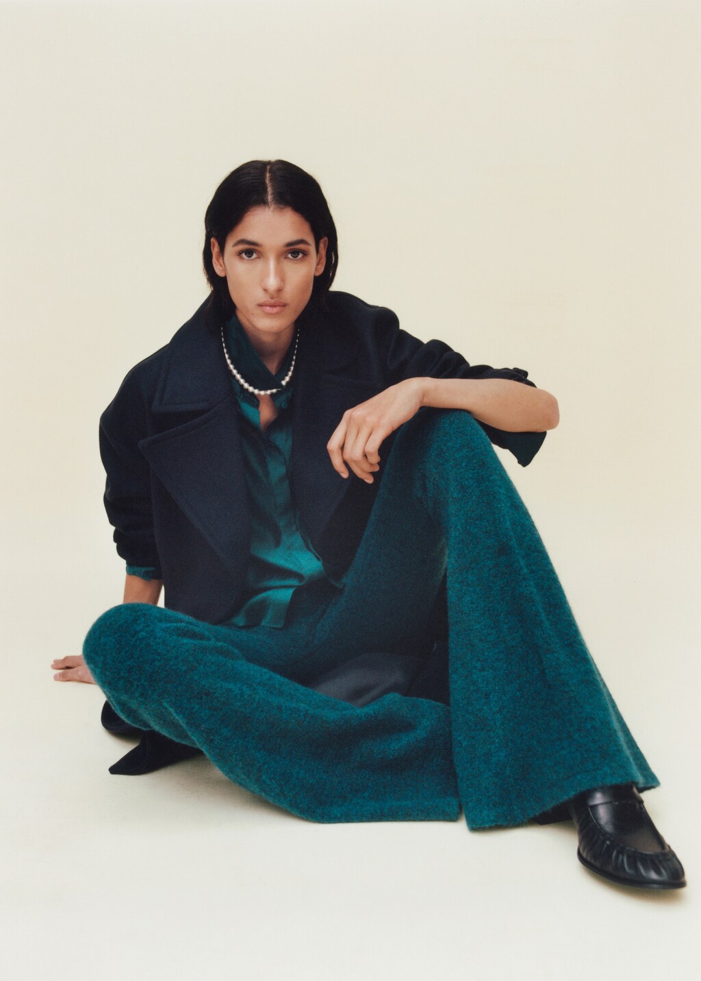 Flared knitted trousers - Petrol Blue