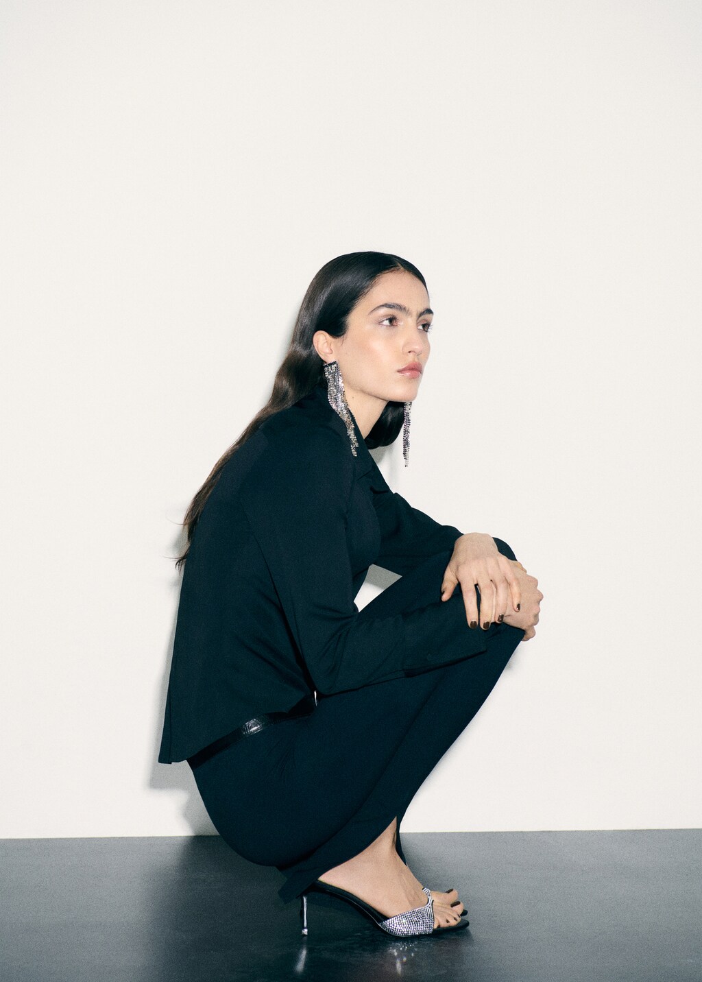 Rhinestone heeled slingback sandal - Black