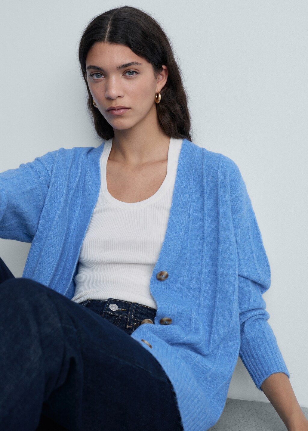 Buttoned long cardigan - Ecru