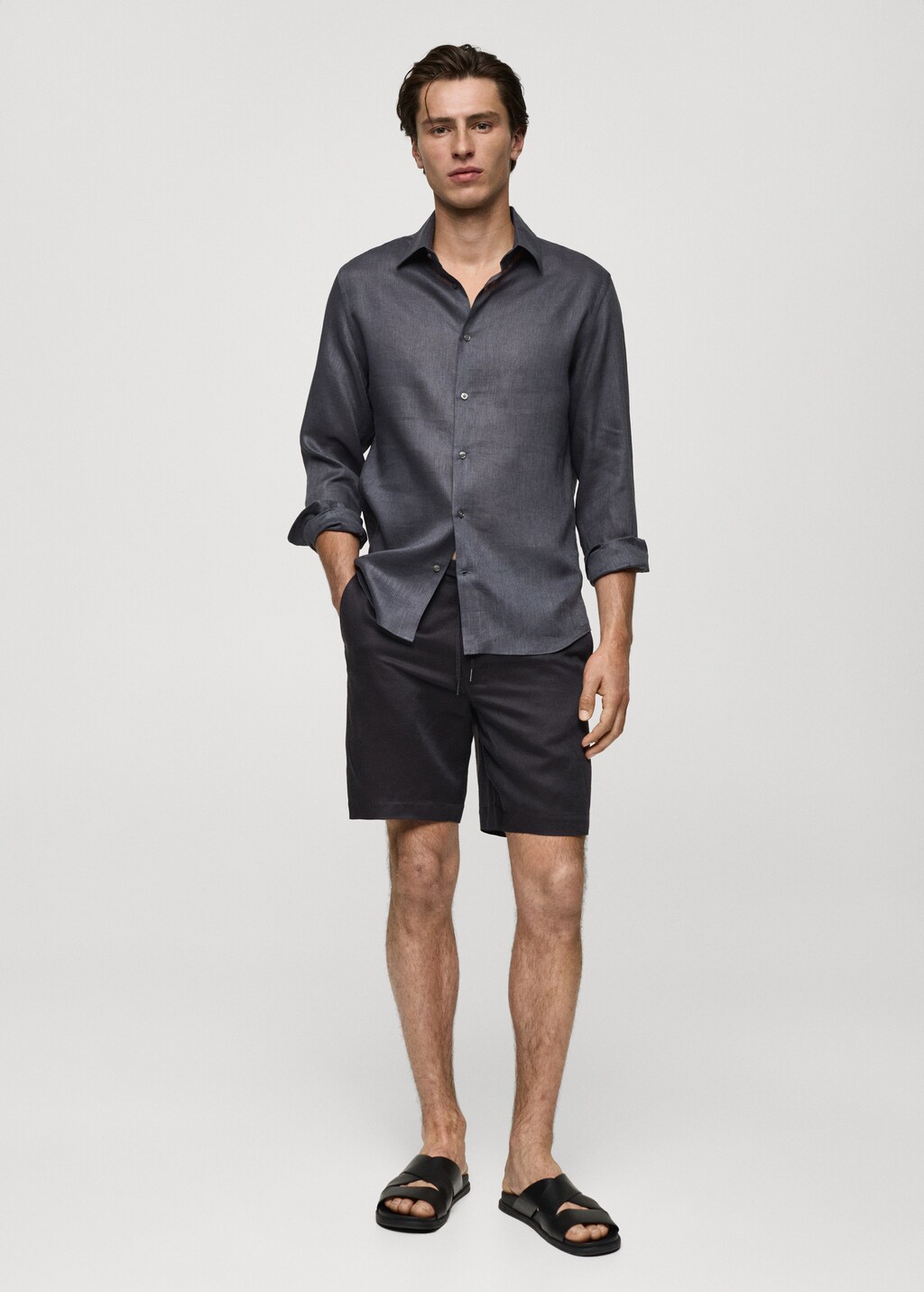 Tencel™ linen shorts with drawstring - Ice Grey
