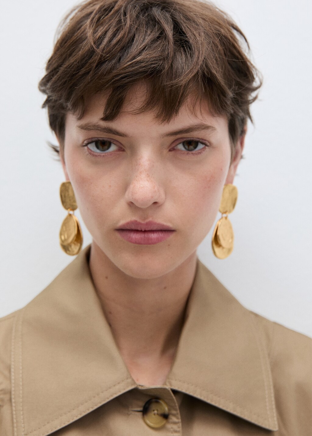 Cotton trench coat with shirt collar - Beige