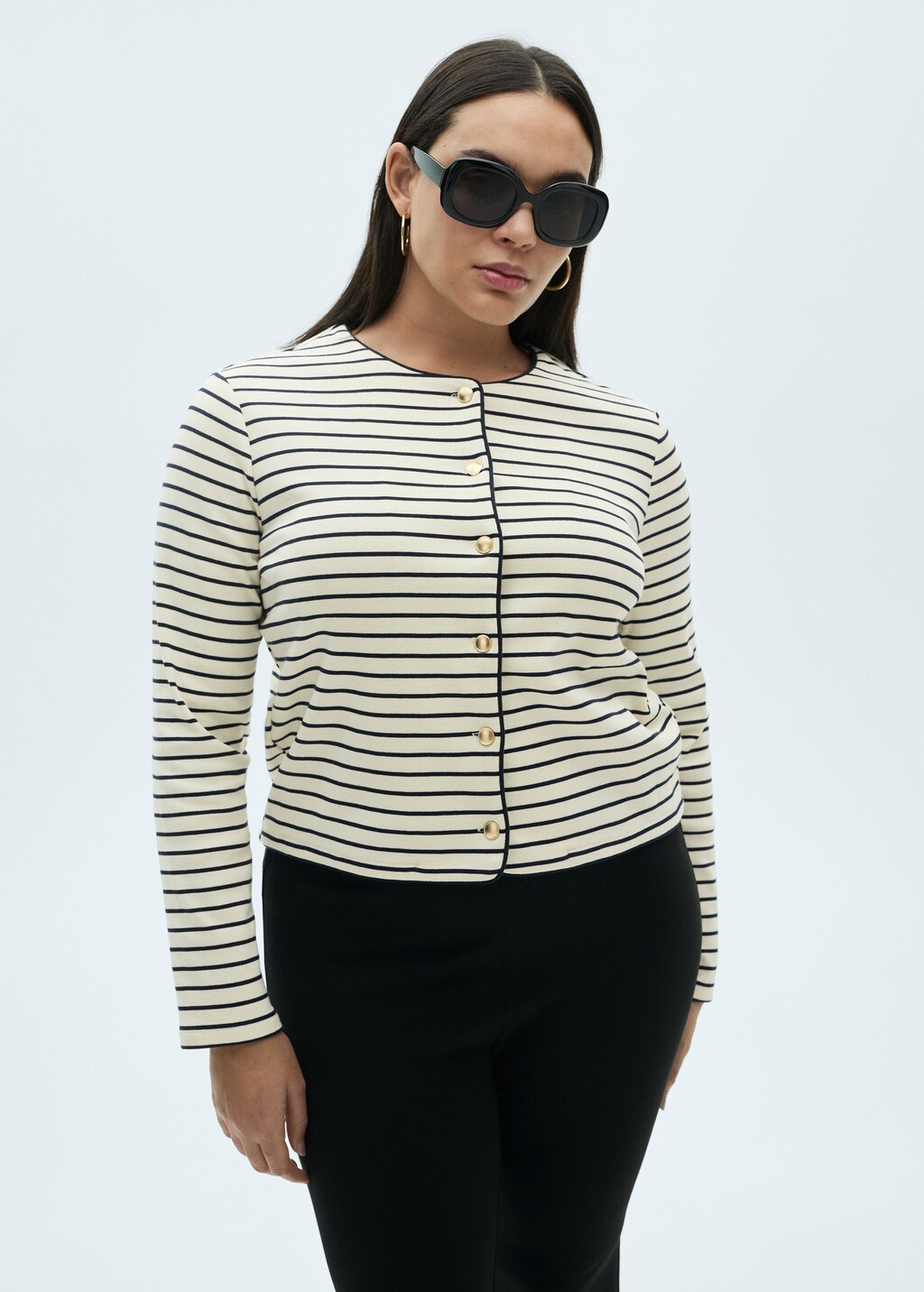 Stripped knit cardigan - Dark Navy