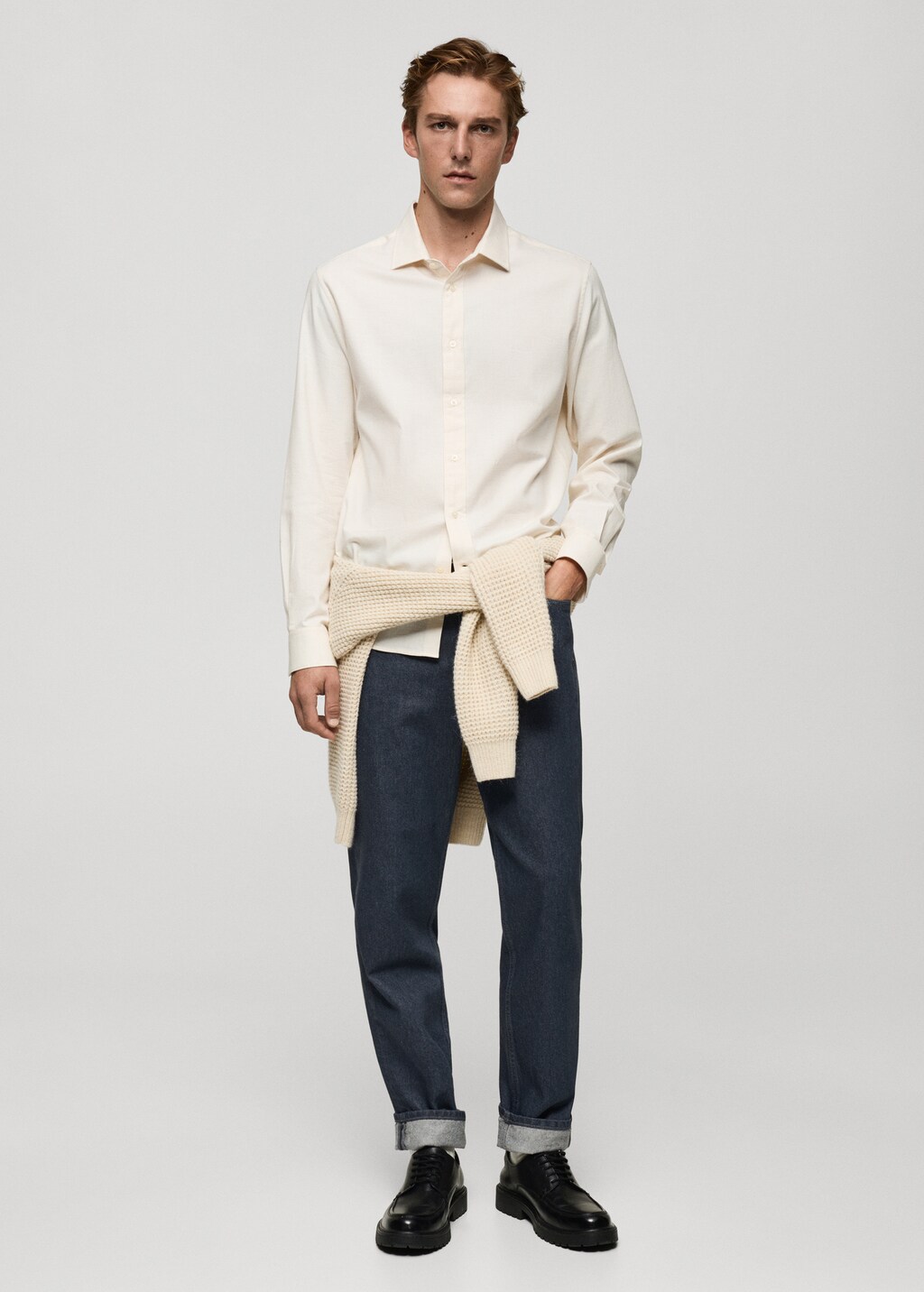 Regular-fit jeans with distressed effect - Petrol Blue