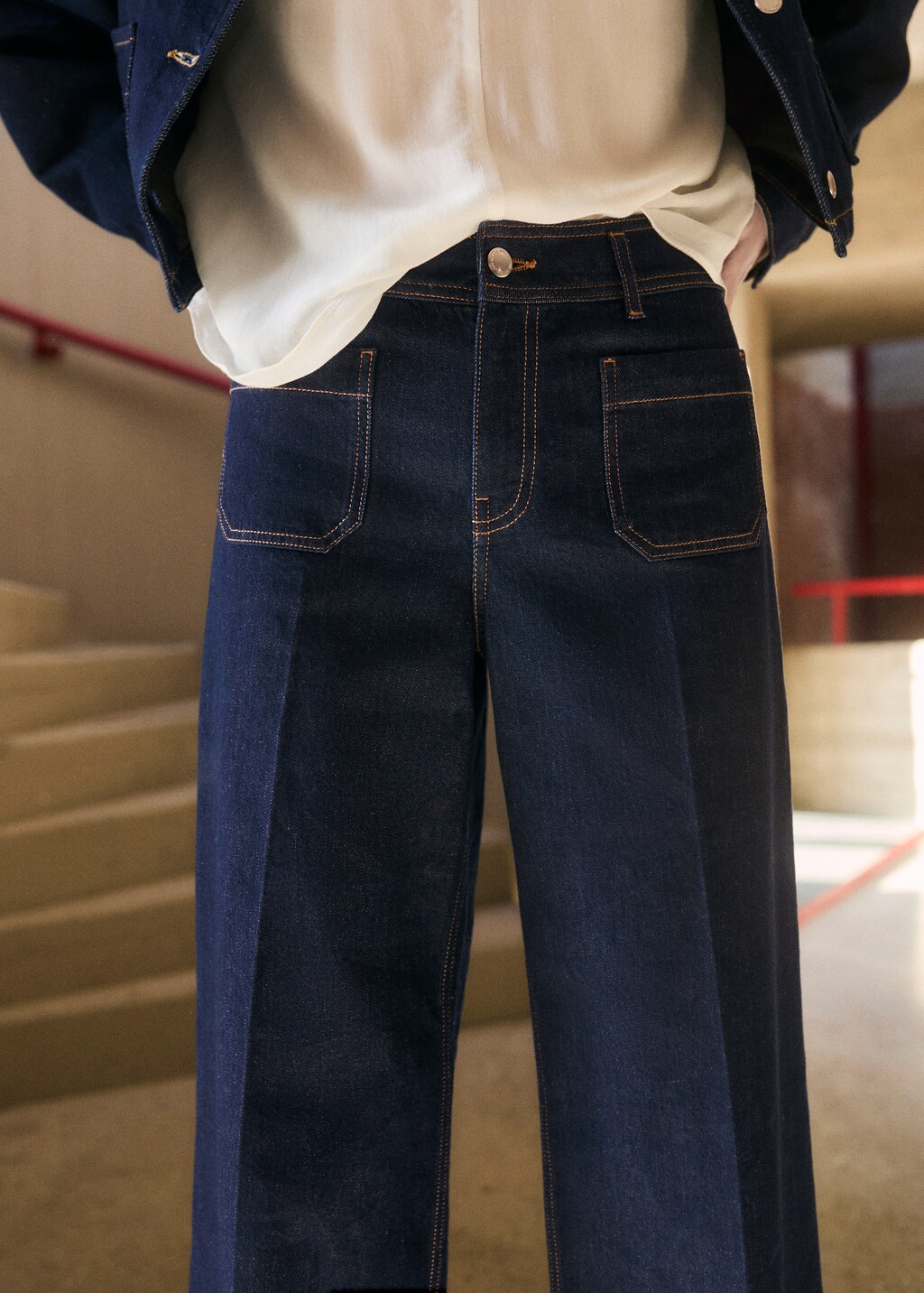 Wideleg jeans with pockets - Khaki