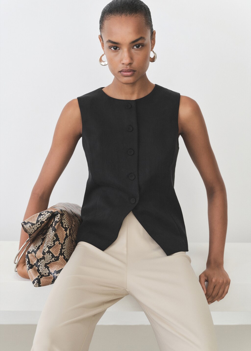 Straight lyocell suit vest - Black