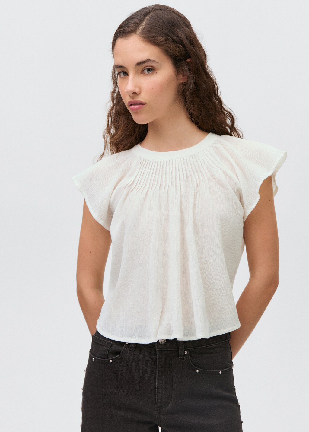 Pleated cotton blouse - Off White