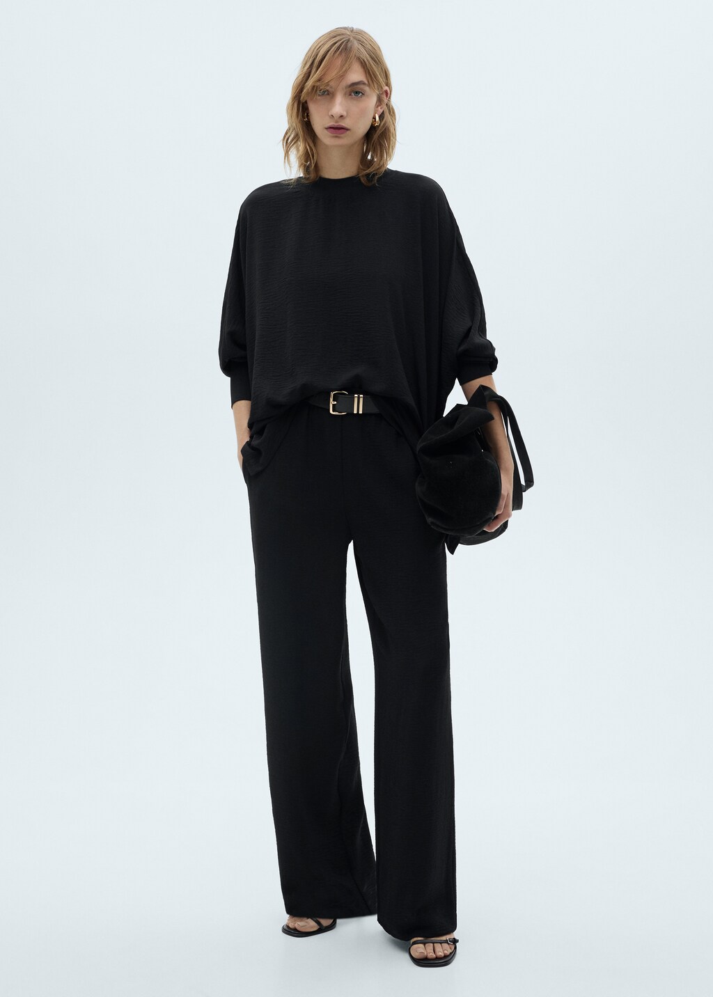 Straight knitted trousers - Black