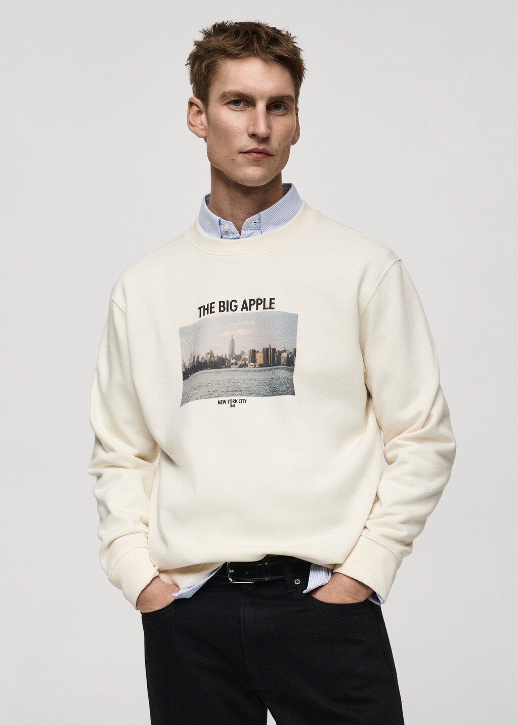 Graphic-print cotton sweatshirt - Beige