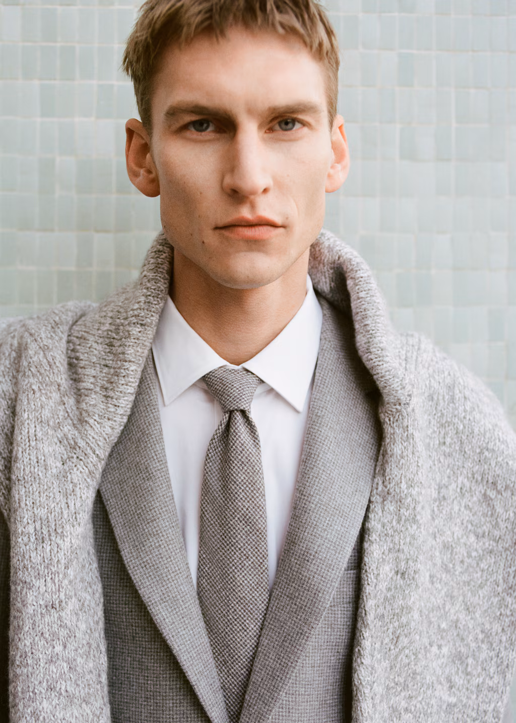 Structured wool tie - Grey