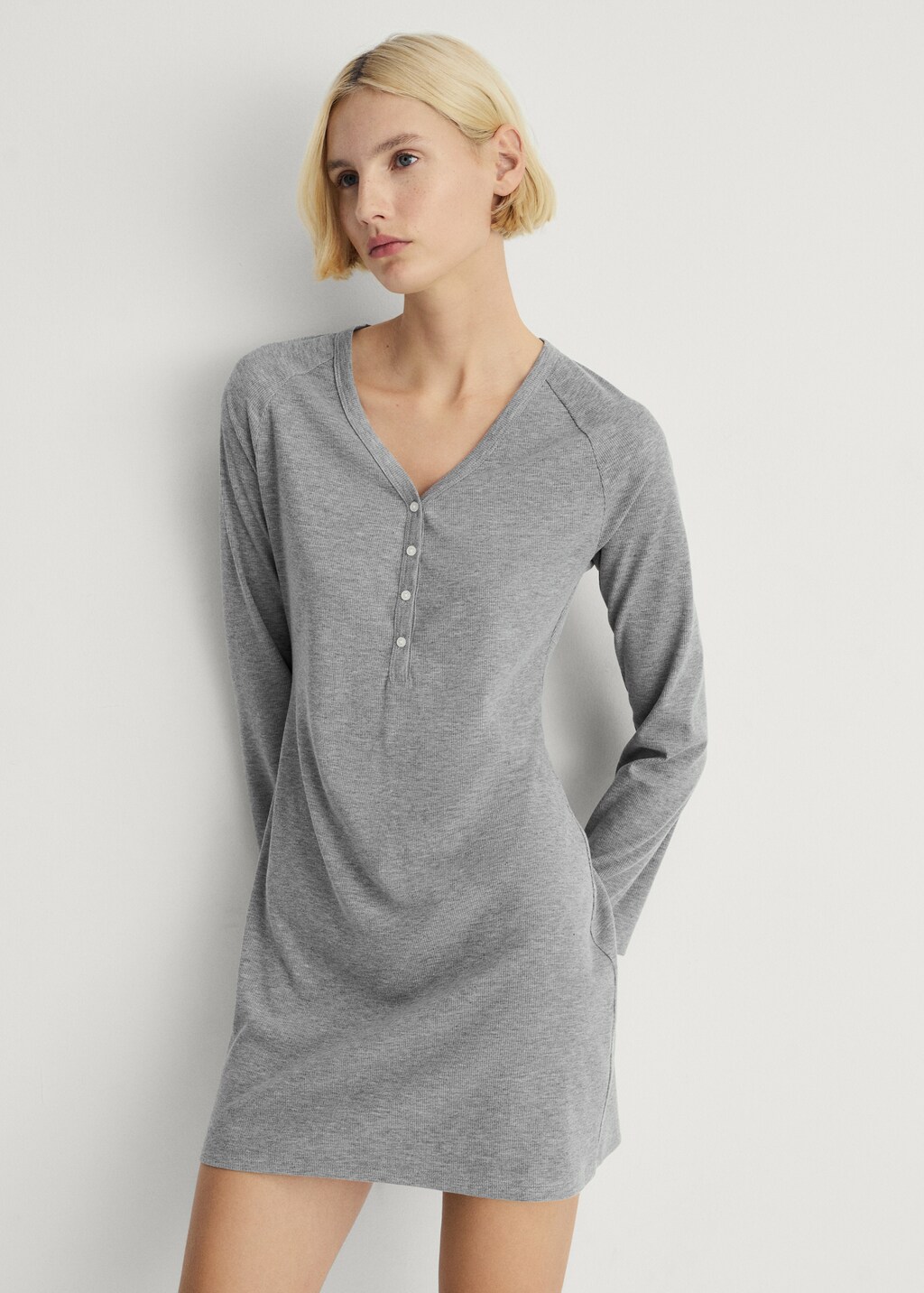 Rib-knit nightgown - Vanilla