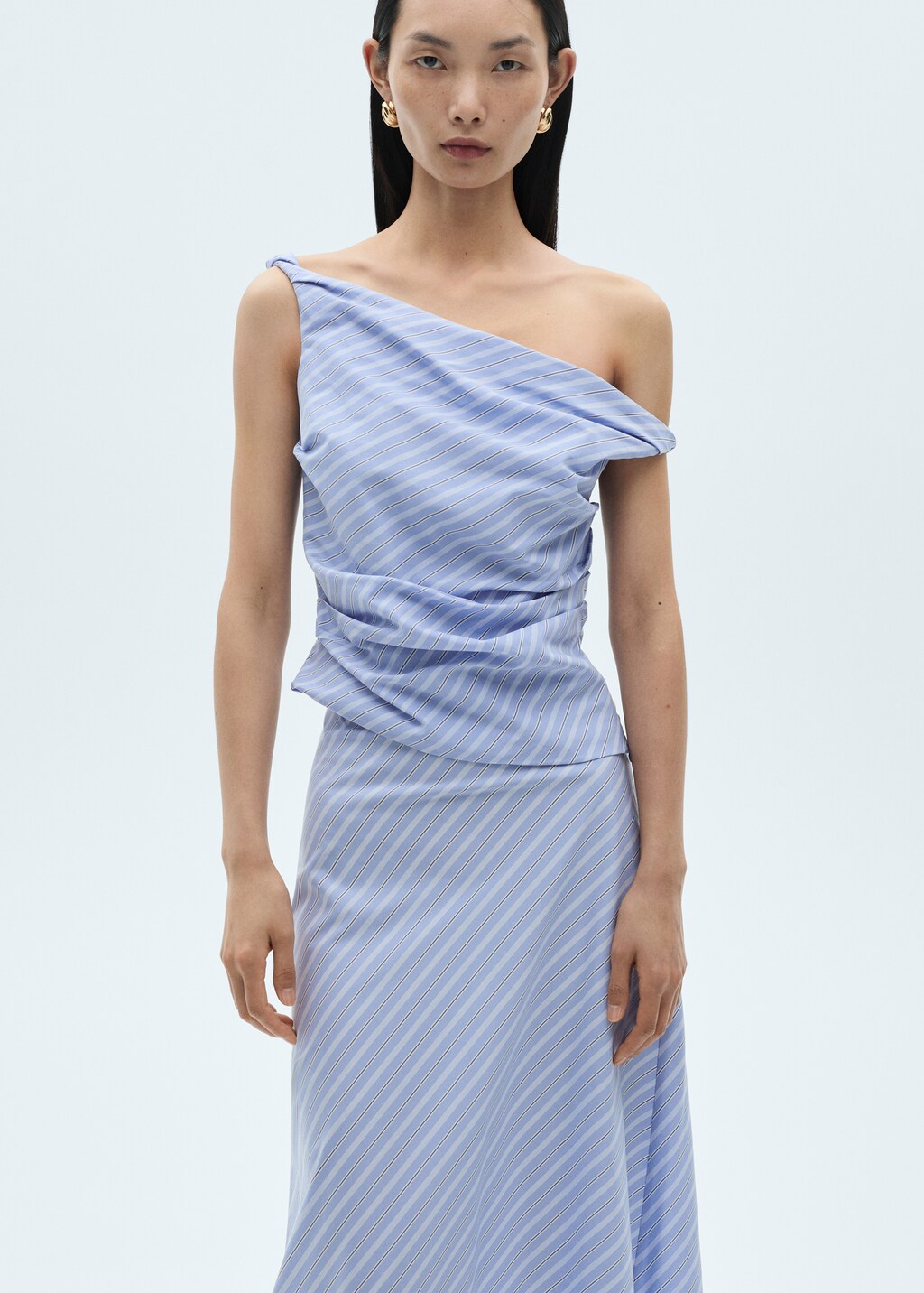 Striped draped asymmetric top - Blue