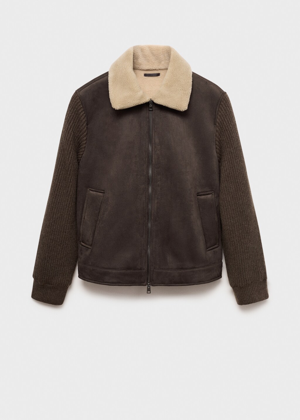 Shearling and suede-effect jacket - Chocolate