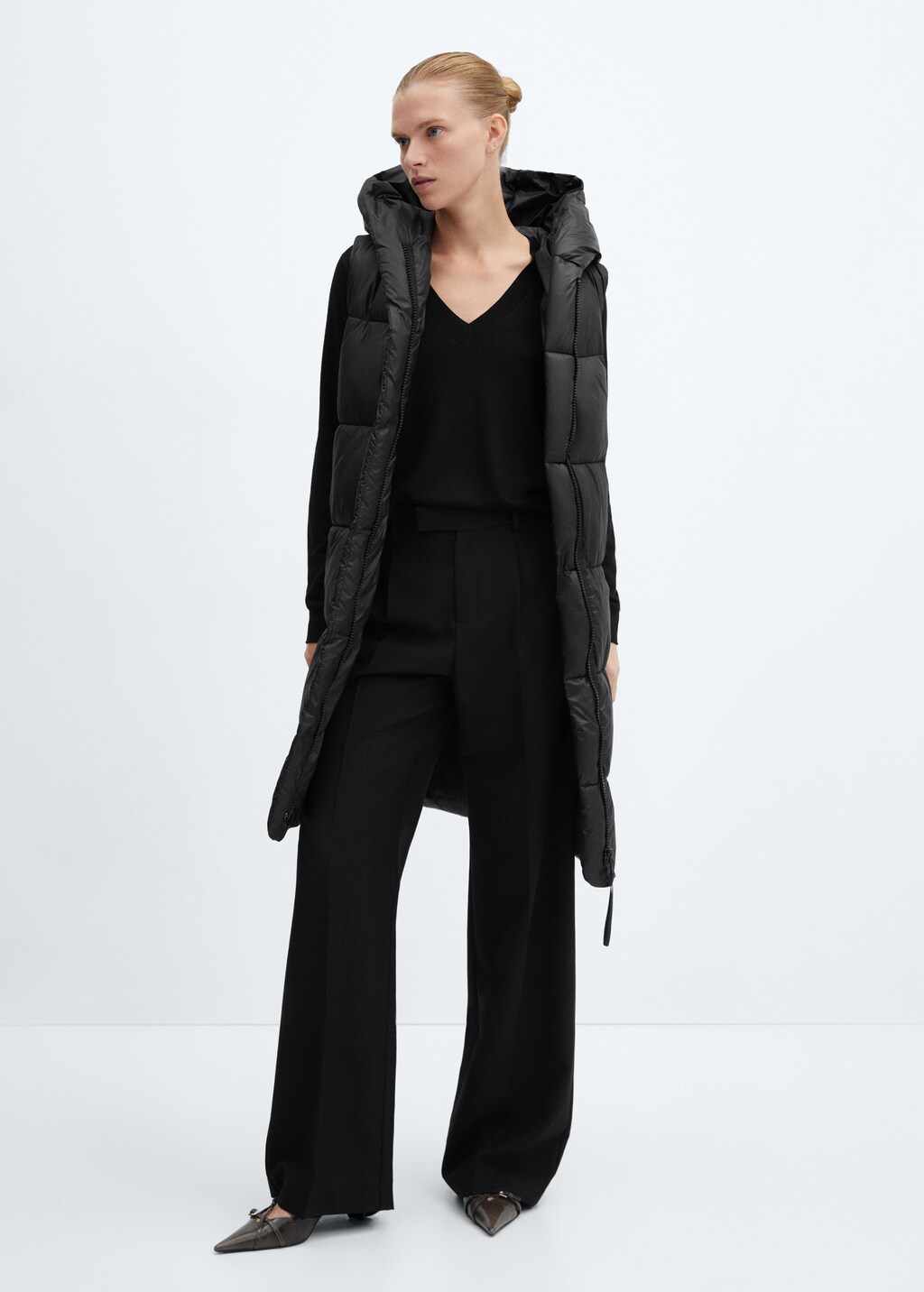 Long quilted gilet - Medium Brown