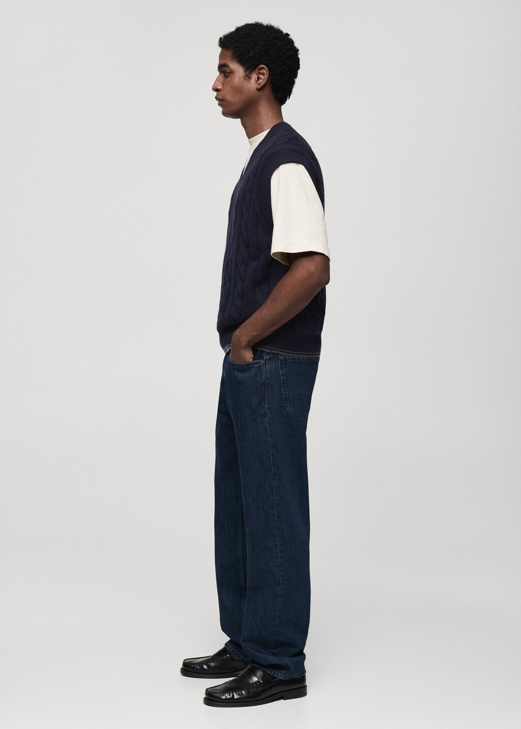 Braided knitted wool waistcoat - Dark Navy