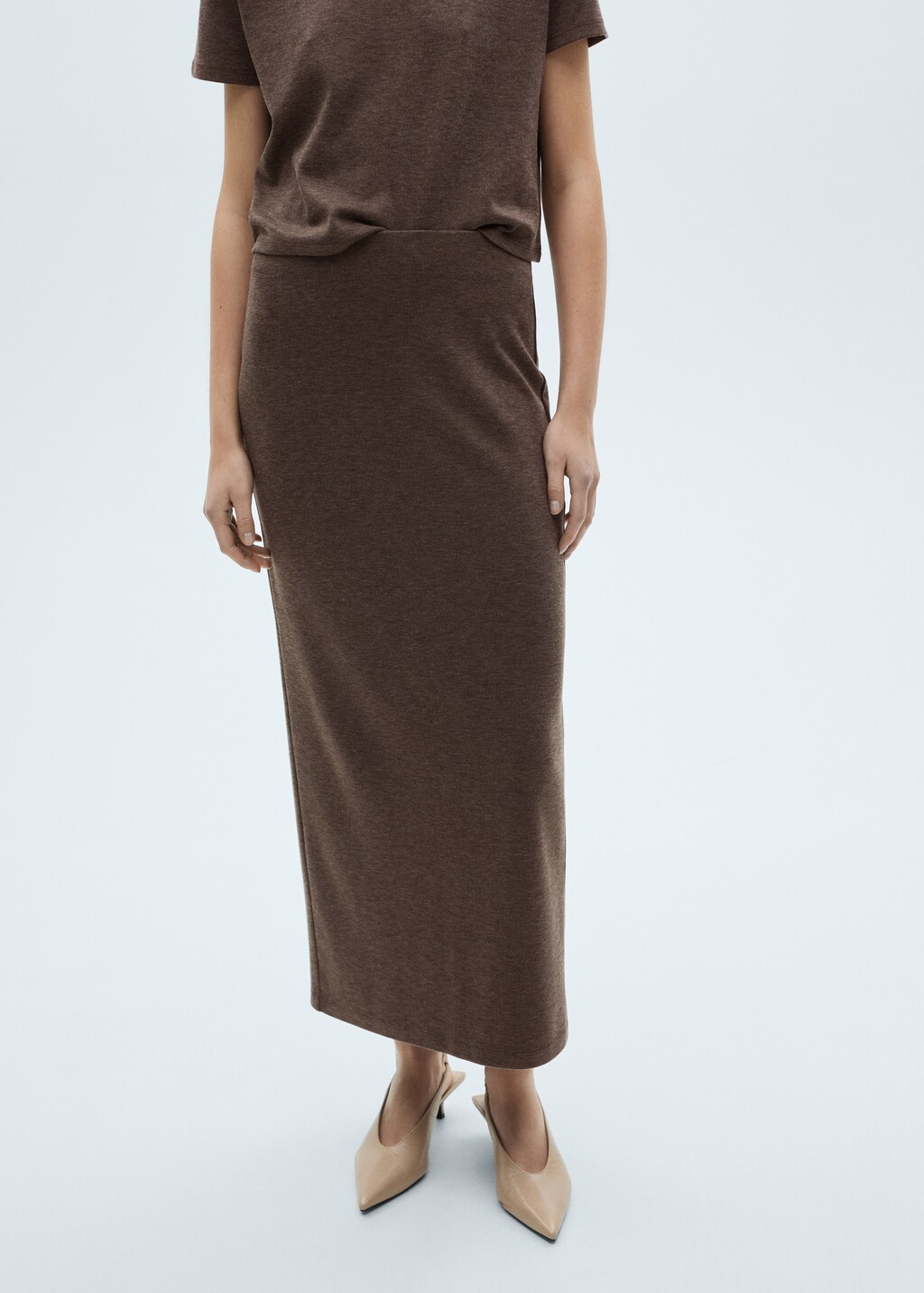 Slit knitted skirt - Brown
