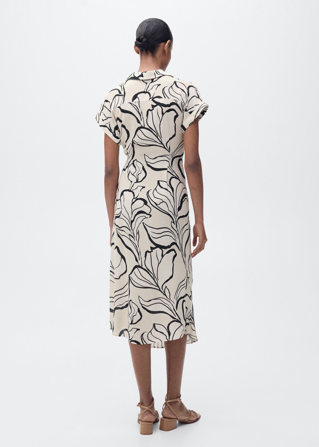 Printed dress with knot detail - Ecru