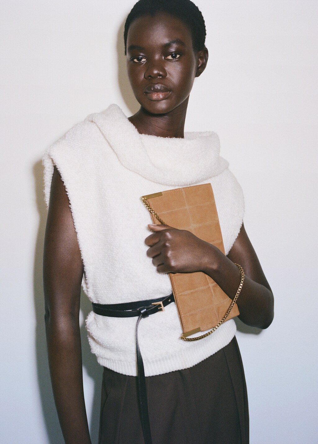 Suede baguette bag - Medium Brown