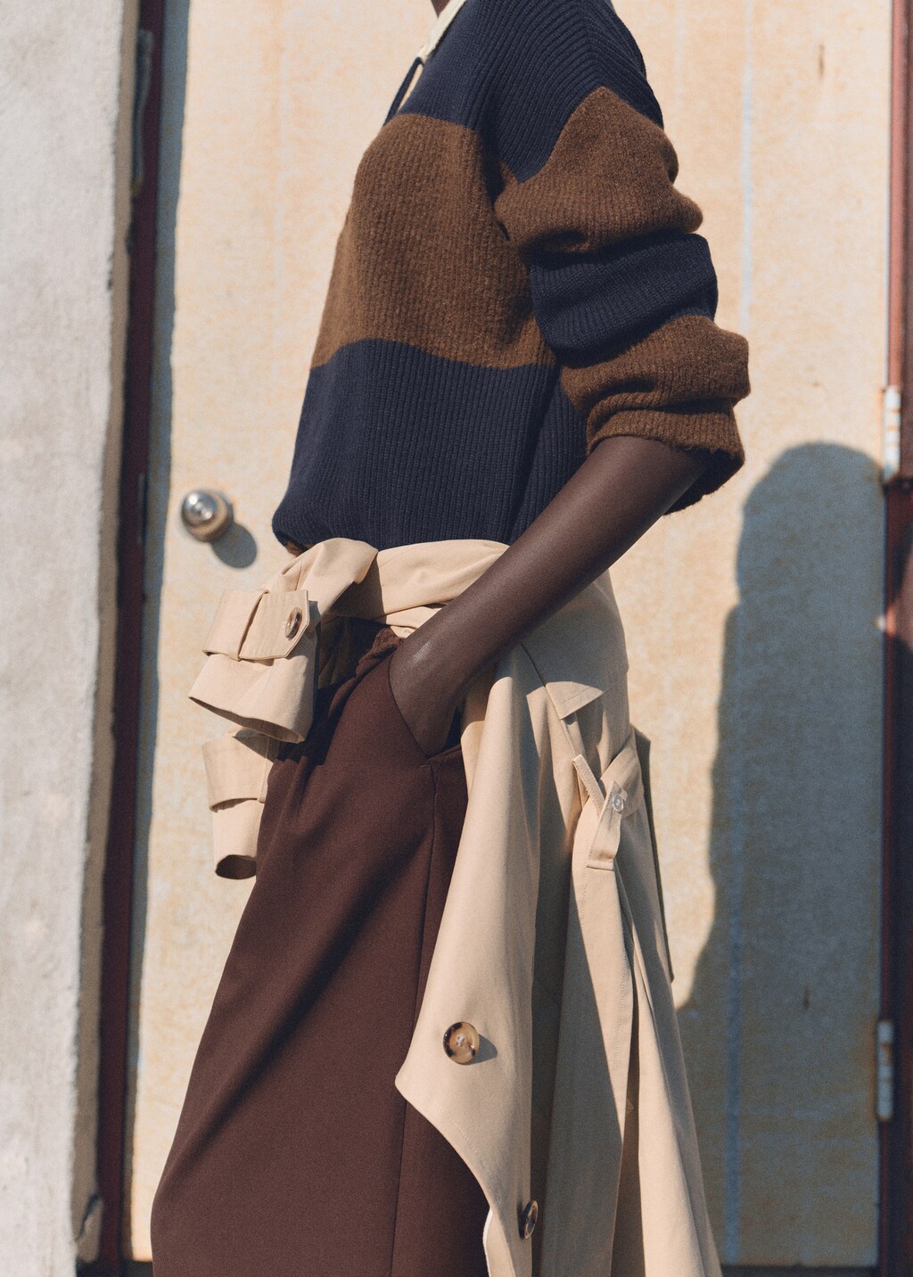 Striped polo-neck sweater - Red