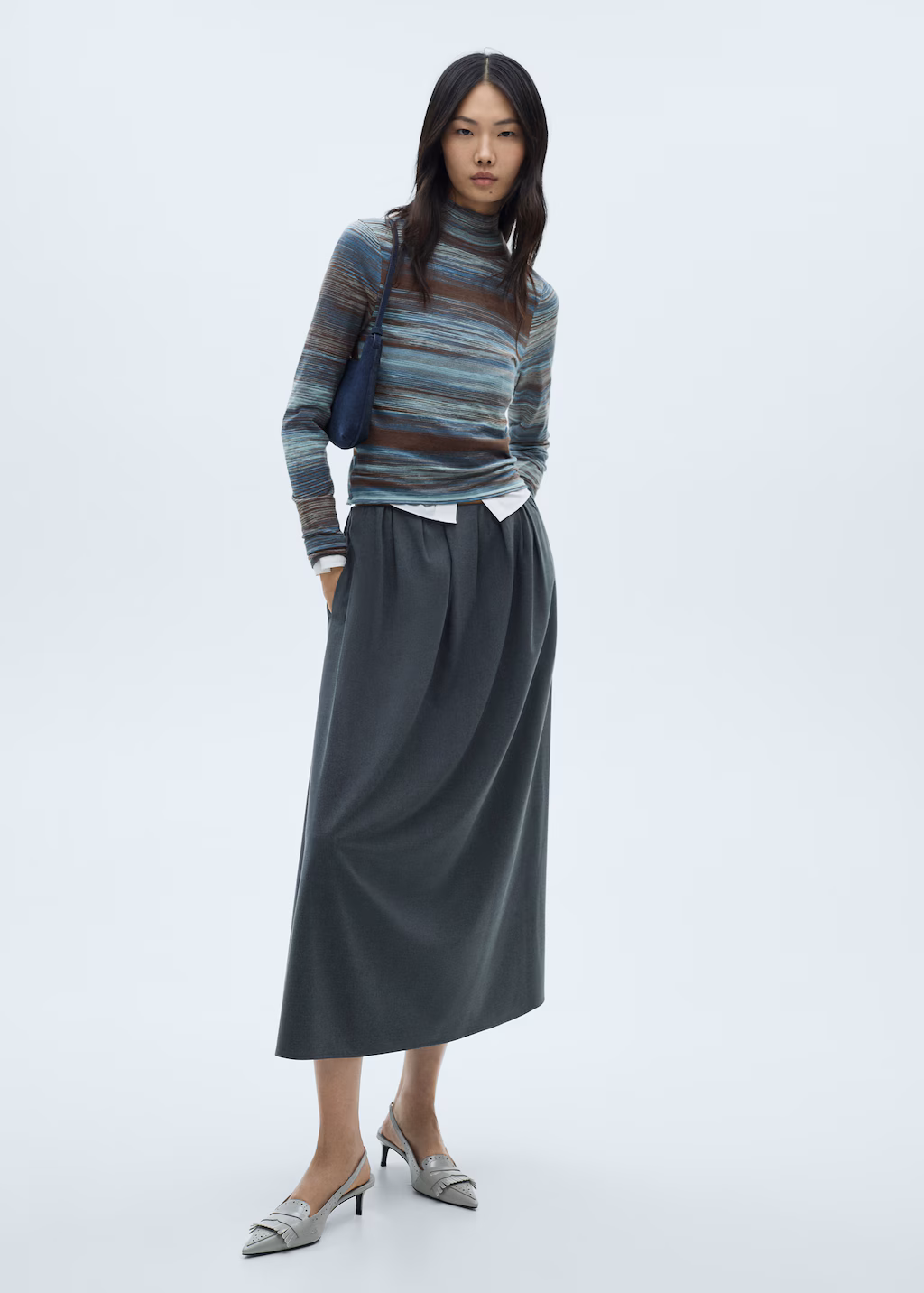 Stand-collar striped sweater - Blue