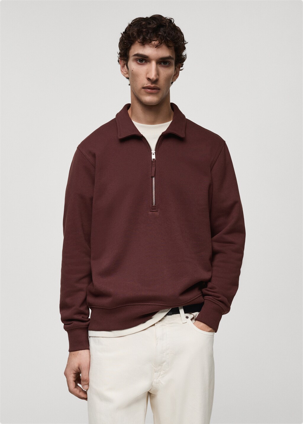 Regular-fit cotton polo sweatshirt - Burgundy