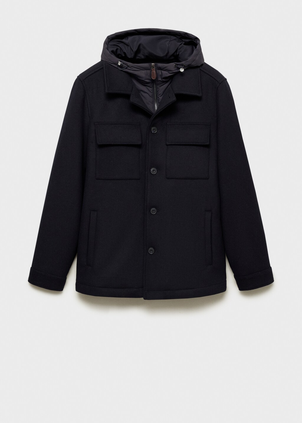 Wool blend coat with detachable hood - Dark Navy