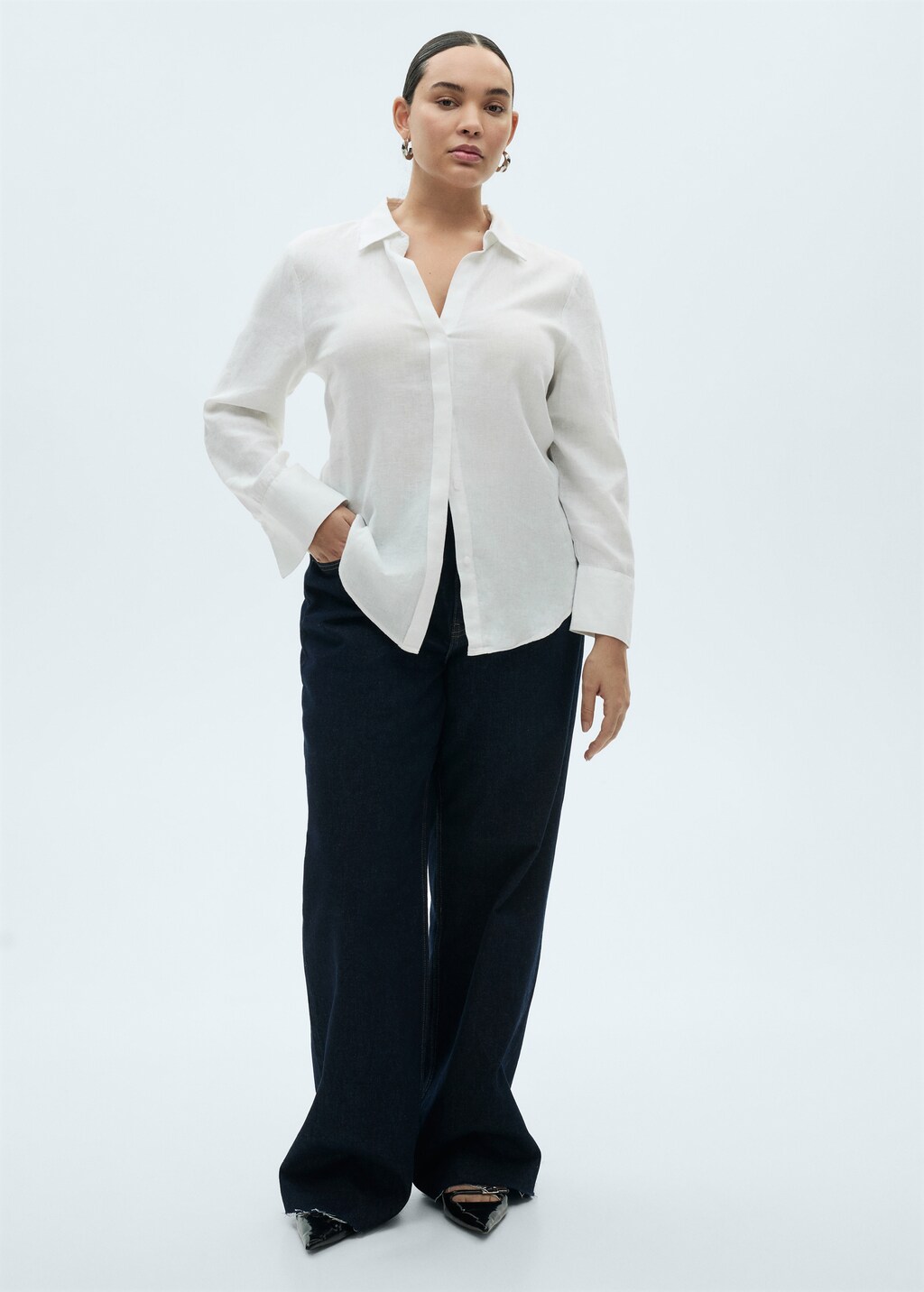 Regular linen shirt - White