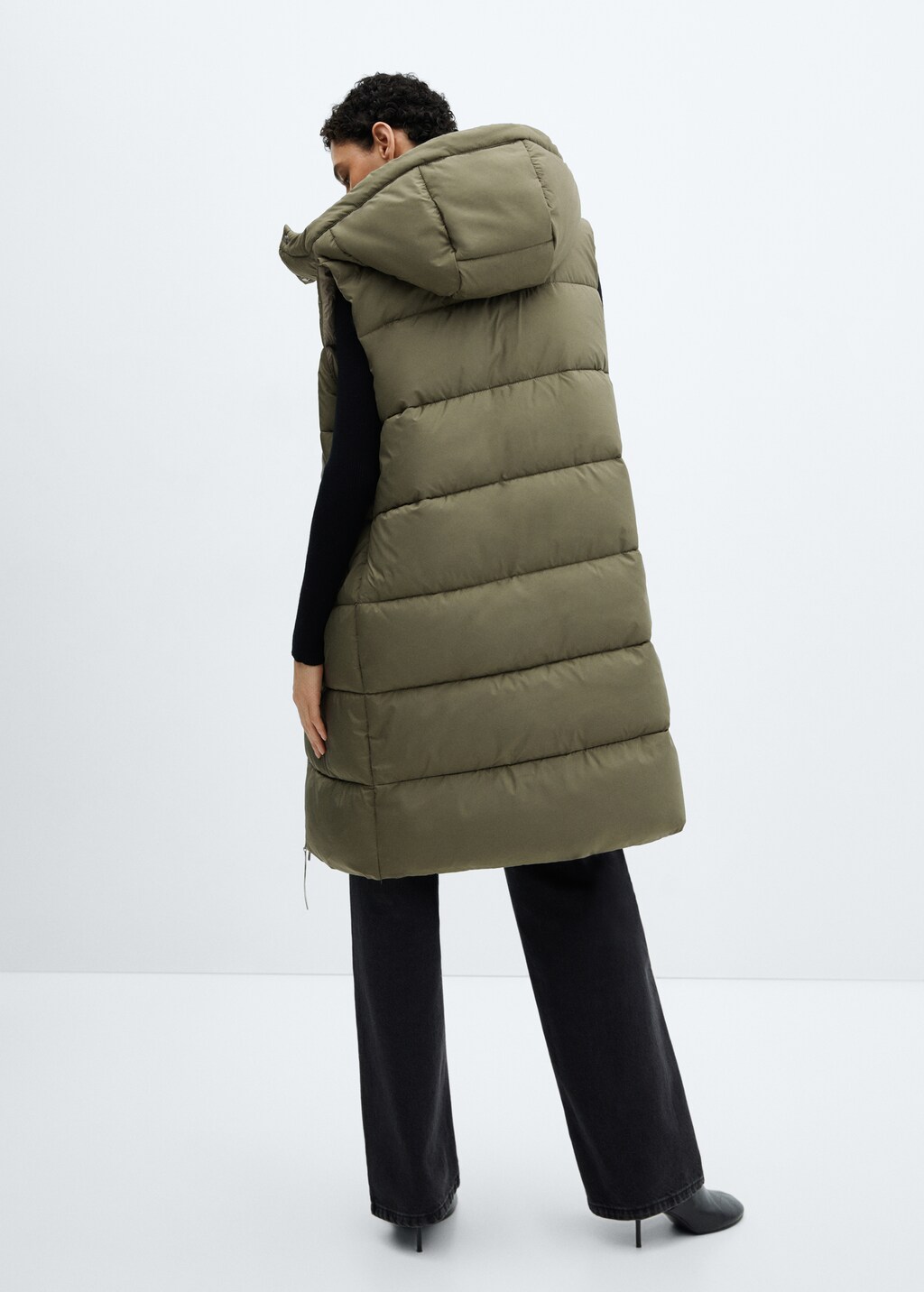 Quilted gilet with hood - Khaki