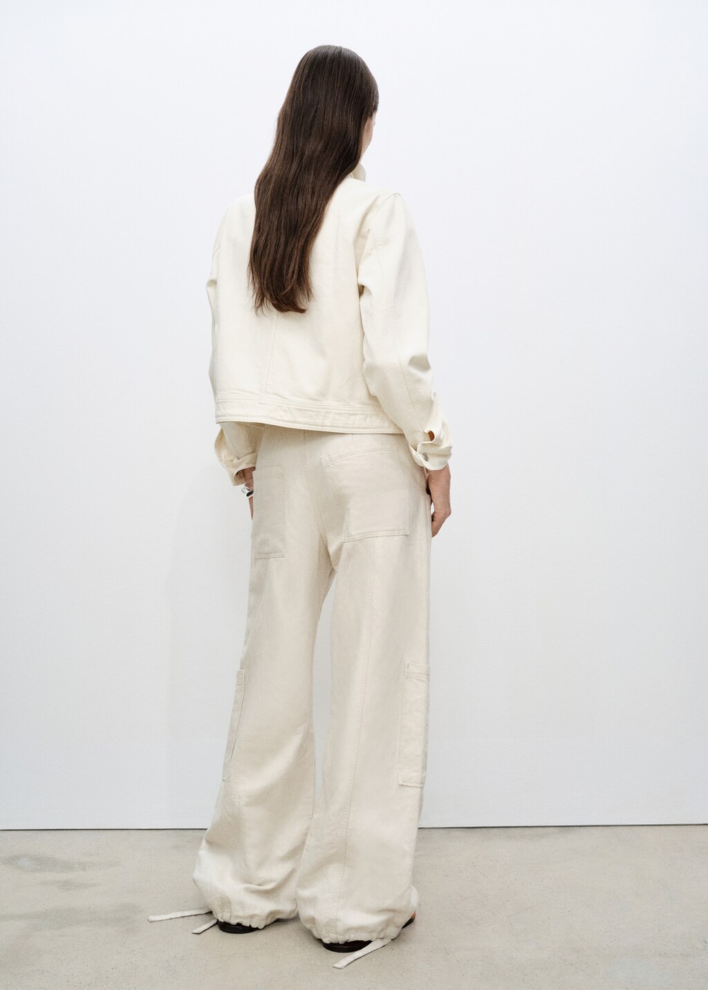 Cotton jacket with high collar and pockets - Off White