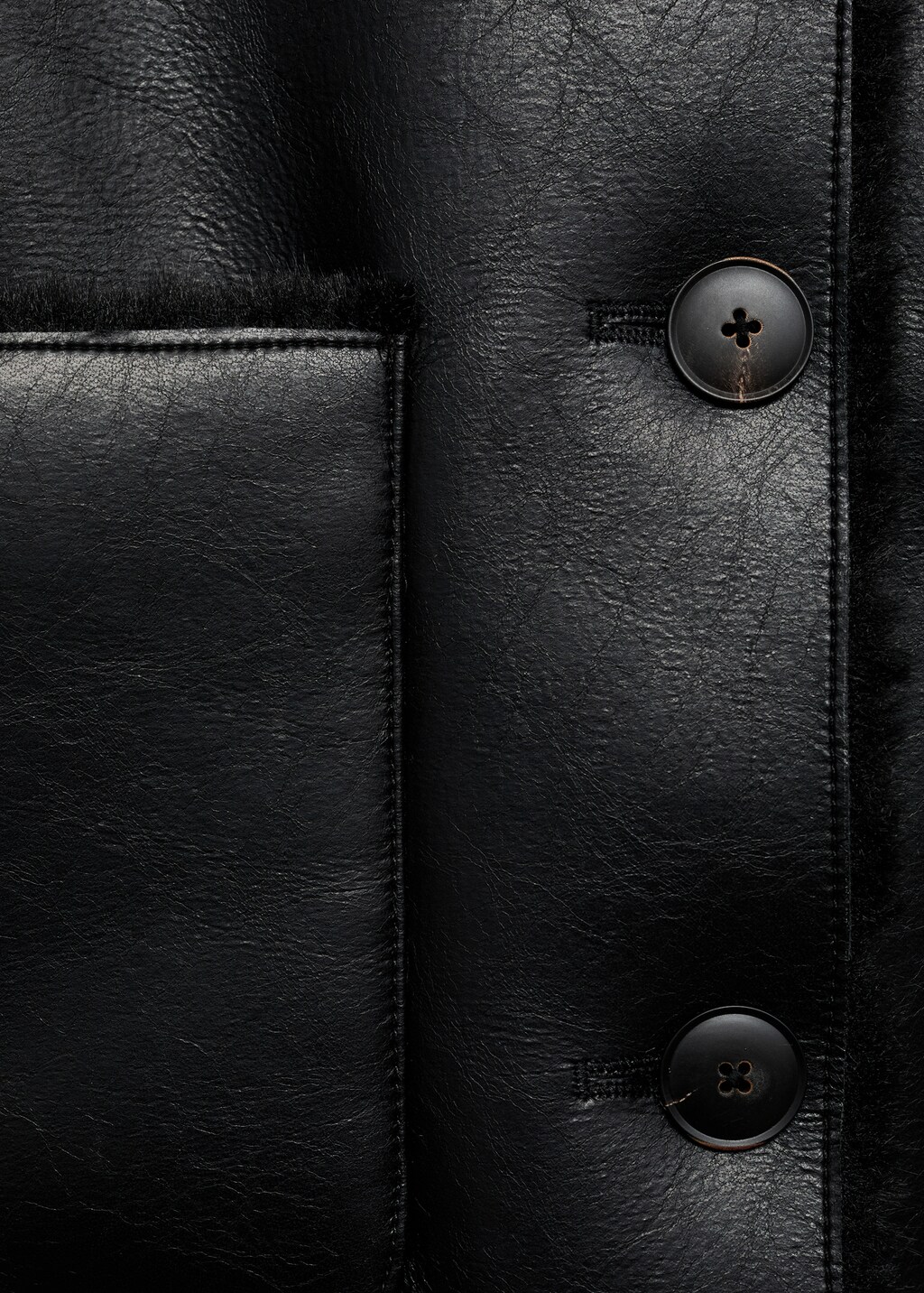 Double-sided leather-effect jacket with pockets - Black