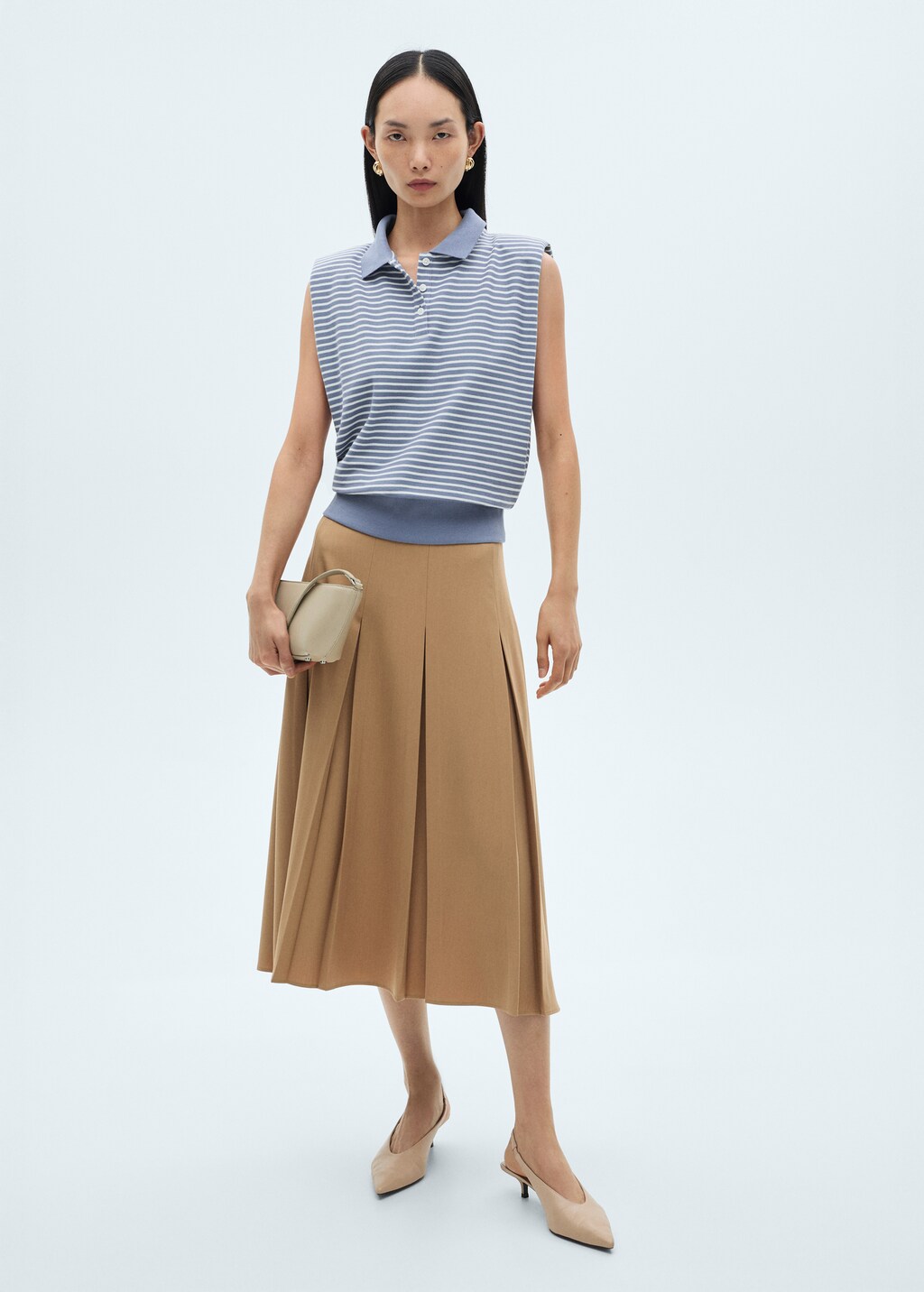 Striped cotton polo shirt - Petrol Blue