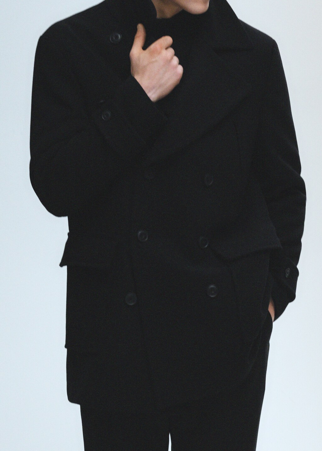 Recycled wool double-breasted coat - Black