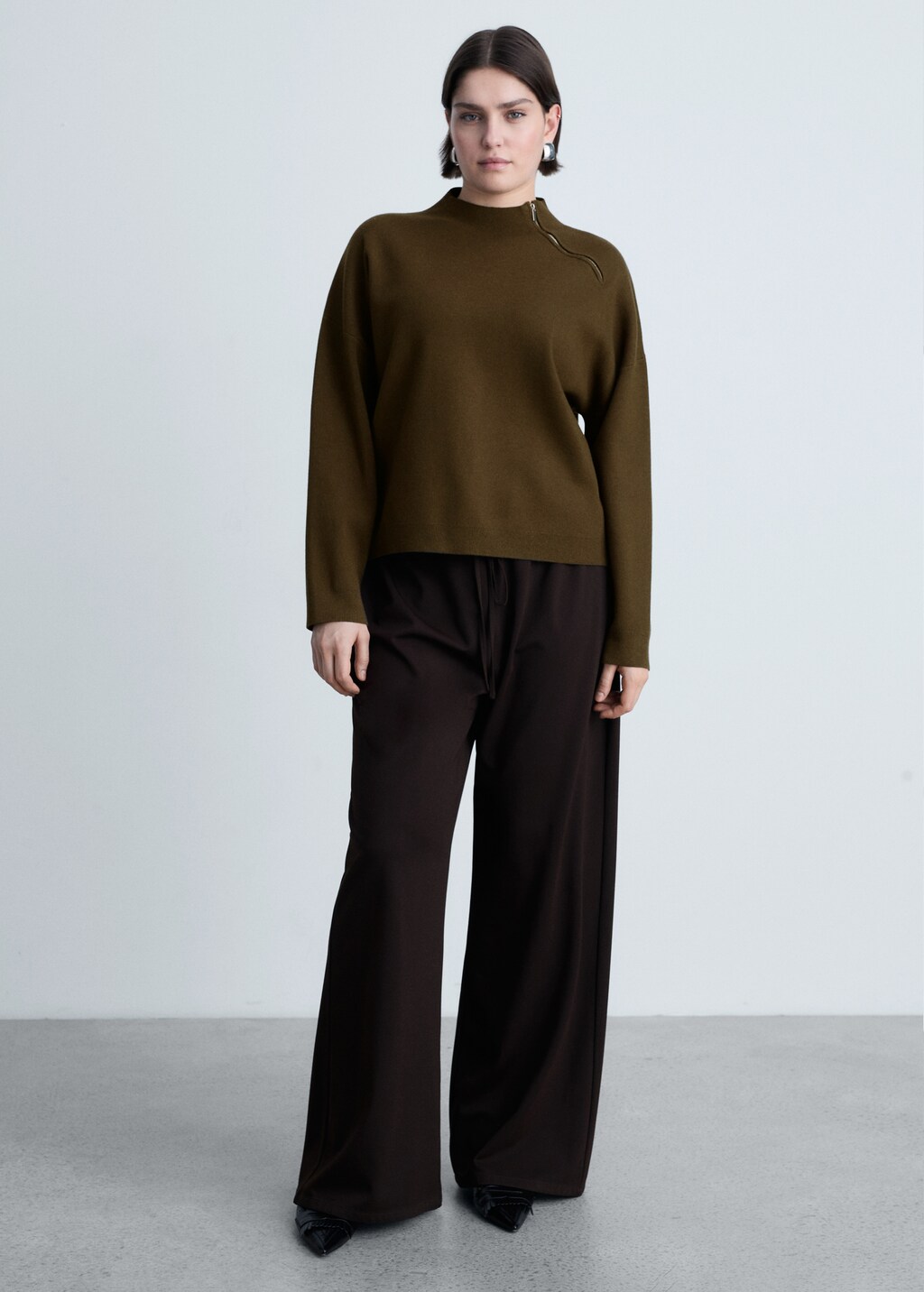 Perkins-neck sweater with zip - Ecru