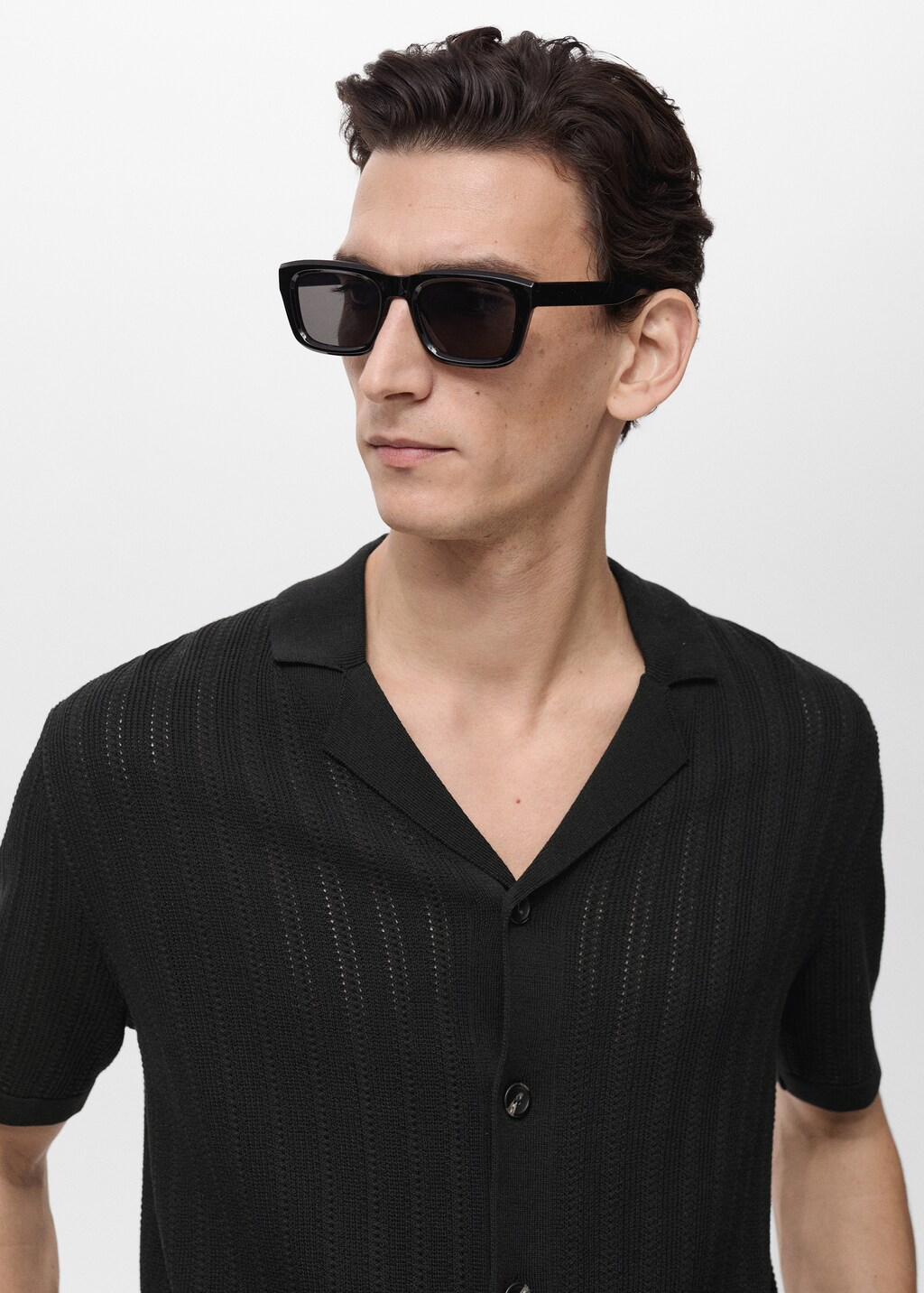 Knitted shirt with pointelle detail - Black