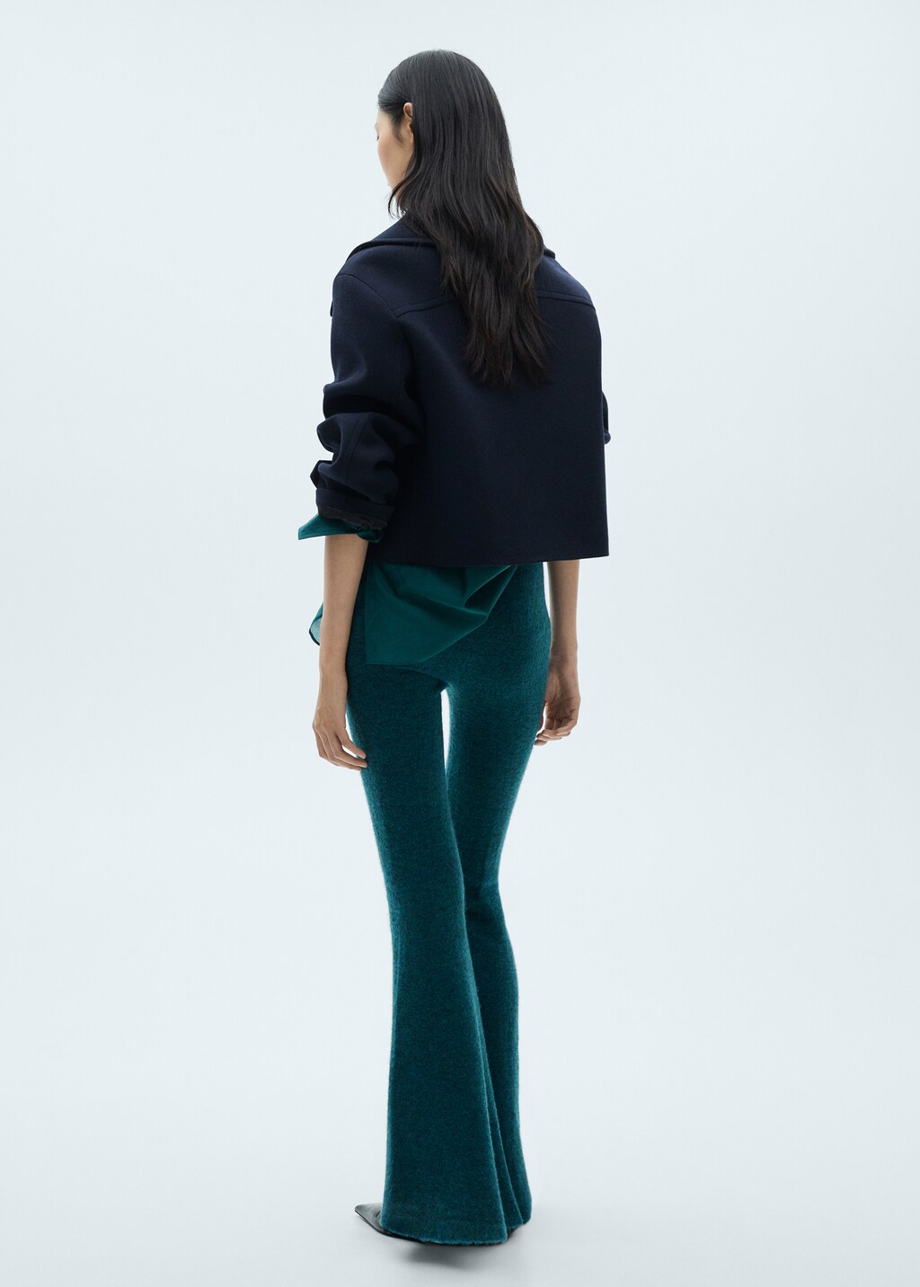 Flared knitted trousers - Petrol Blue