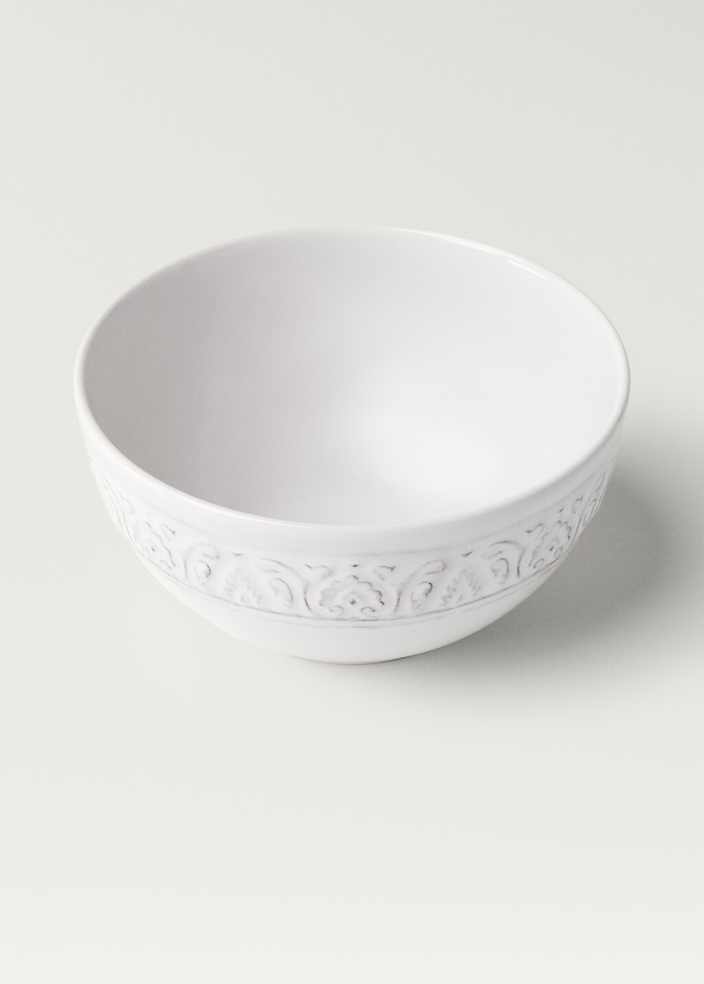 Stoneware bowl with decorative trim - Off White