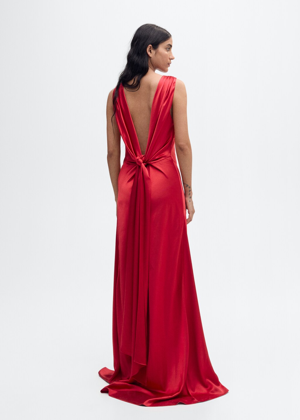 Open-back satin-effect dress - Red