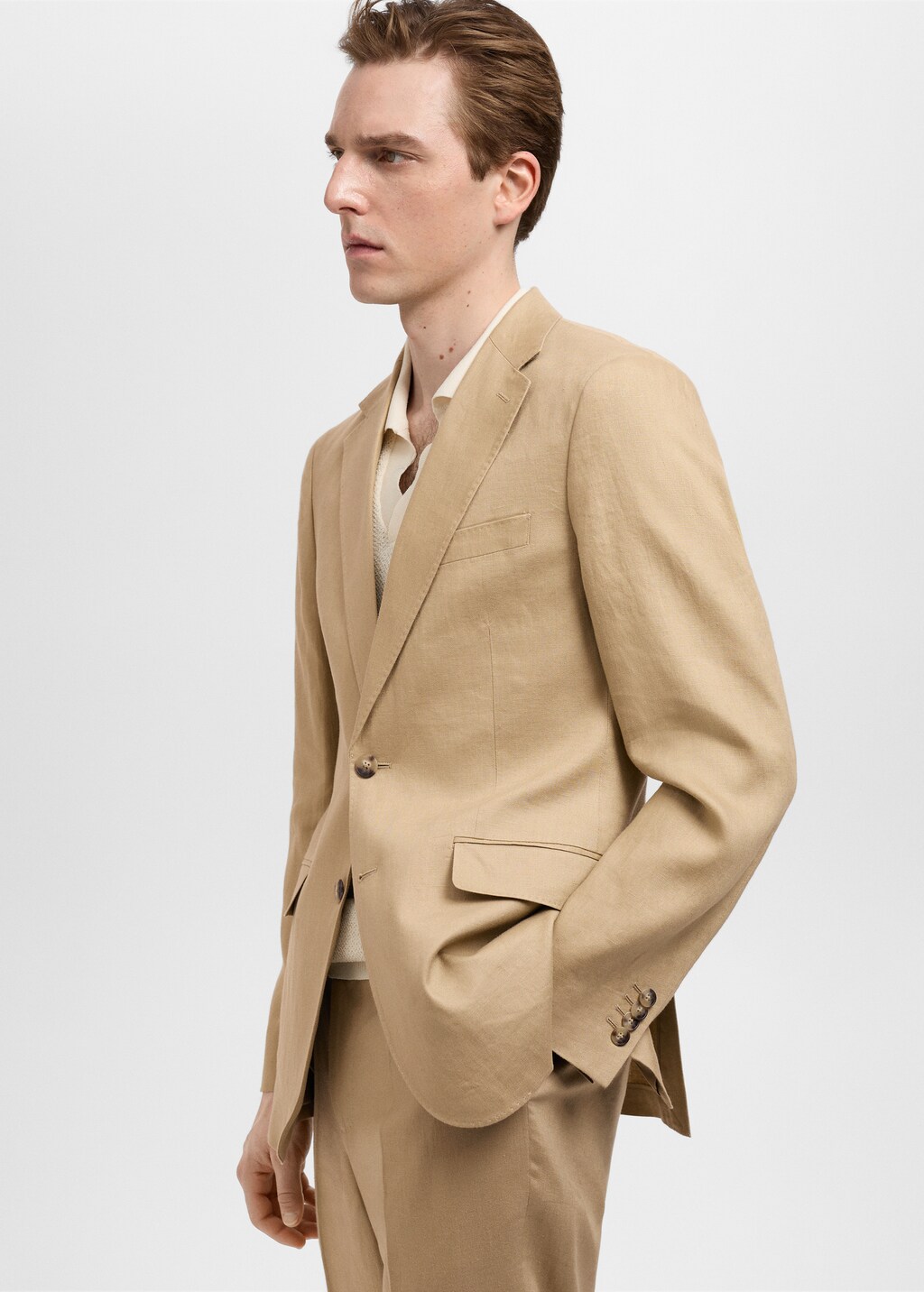 Slim fit 100% linen suit blazer - Khaki