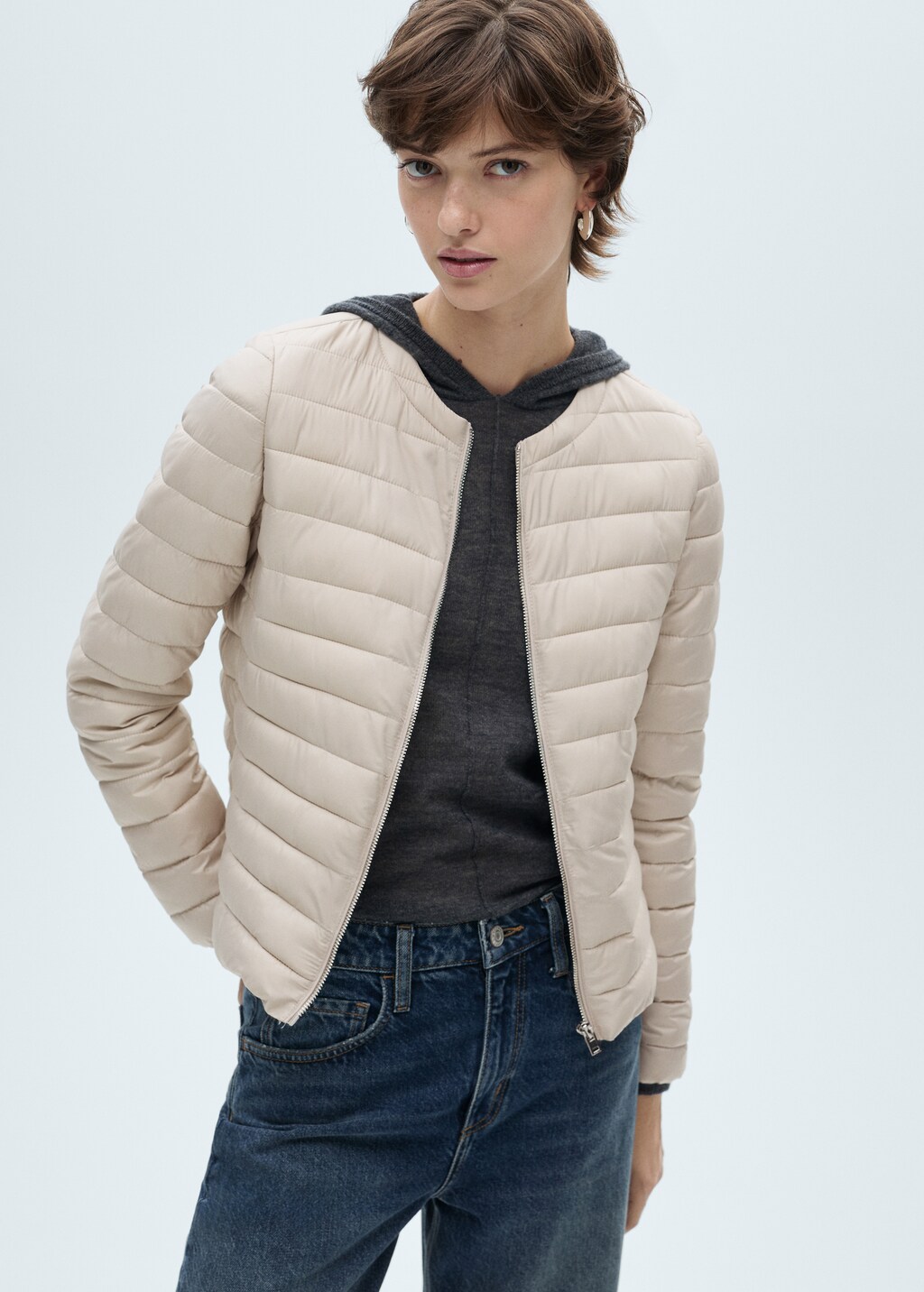 Short padded anorak with pockets - Black