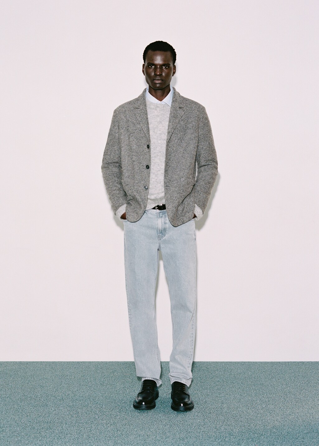 Regular-fit jeans with distressed effect - Petrol Blue