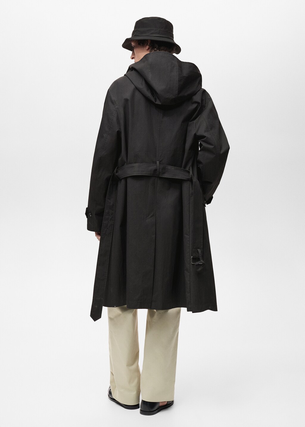 Trench coat with belt and hood - Black