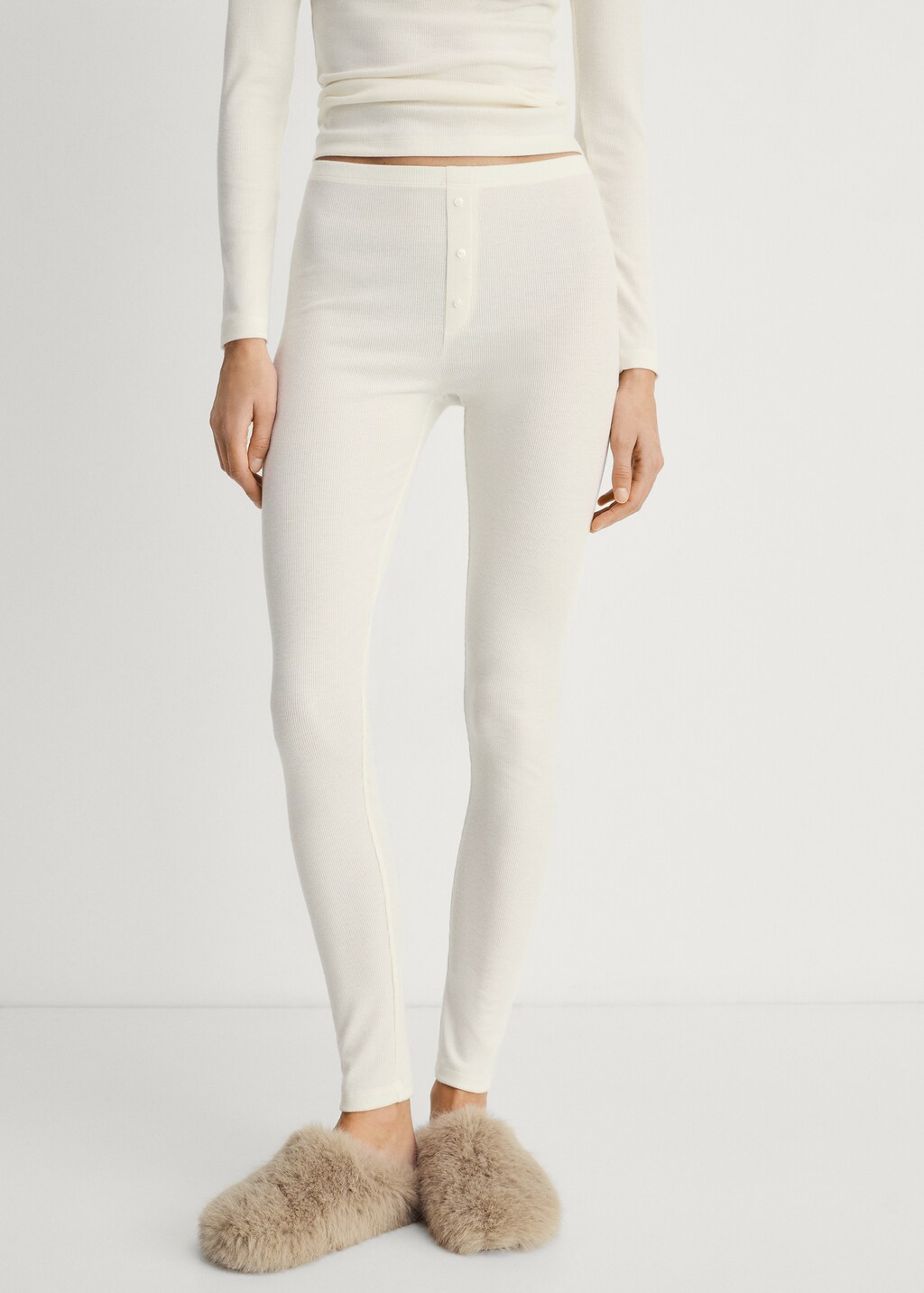 Long rib-knit trousers - Peach